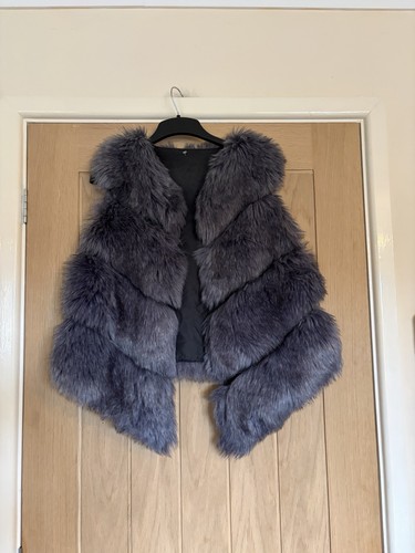 Dark grey faux fur gilet - grey,