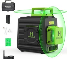 360 Laser Level Huepar Green Beam Cross Line Self Leveling, 2X 360 Vertical/Hori