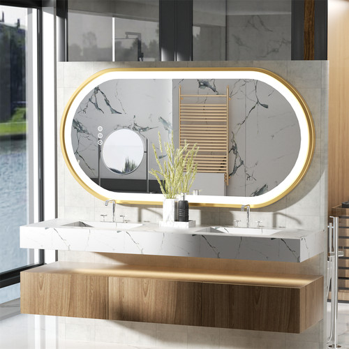 Oval led bathroom mirror gold - mirror,