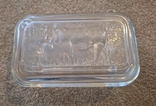 1960s French Arcoroc Glass Dairy Cow Butter Dish. Retro Bovine Butter Dish