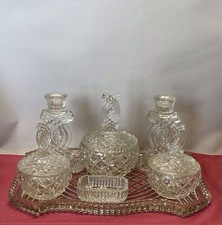 7 Piece Vintage clear Glass Vanity Dressing Table Set