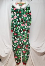 Elf Green Print Women's Fleece Footless One Piece Pajamas "OMG! Santa!" Medium