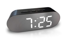 Digital Alarm Clock Mains Powered, Black, With Big Digit Mirror Display