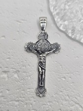Saint Benedict Crucifix Cross Pendant 925 Sterling Silver 8.4g Religious Gift