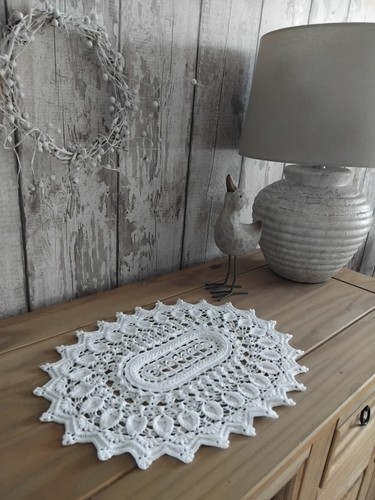 New oval crochet white - white, 3d