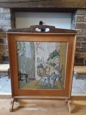 Vintage Framed Fire Screen Tapestry Spinning Wheel 