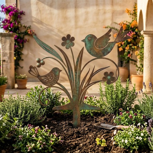 Rustic bird garden stake - bird,