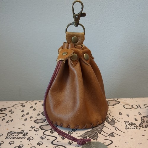 Drawstring real leather - drawstring, pouch