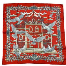Hermes Carre 90 Silk Scarf Envol Red Fold Lines Used
