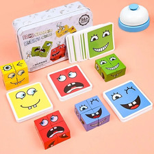Face Changing Magic Cube Game Wooden 3D Puzzle Toy with Bell for Kids Xmas Gift
