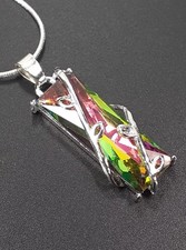 925 Sterling Silver iridescent TOPAZ Necklace  new gift 