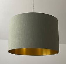 Lampshade Sage Green Textured 100% Linen Brushed Gold Drum Light Shade