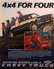 1986 Chevy S-10 Maxi-Cab 4x4 Pickup Truck photo "For Four" vintage print ad