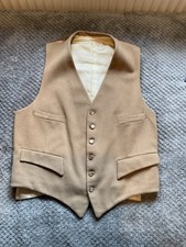 VINTAGE MENS WOOL WAISTCOAT IN TAN WITH GOLD BACK AND MOTHER OF PEARL BUTTONS