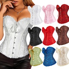 Women Sexy Overbust Boned Corset Burlesque Basque Tops Lace Up Waist Shape S-6XL
