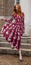 Hobbs Rosabelle Burgundy Floral Silk Occasion Midi Long Dress UK8 US4 £299