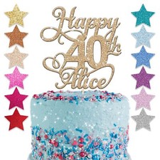 Happy Birthday Glitter Cake Topper Personalised Any Name Age 18th 21st 30th 40th