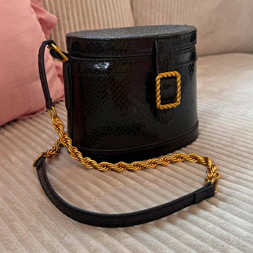 Zara black faux - leather, round
