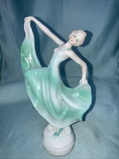 Art Deco Porcelain Figure Of Dancing Lady In Beautiful Blue Dress