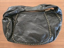 Kooba Studded Tote Bag Handbag Purse Genuine Leather Heavy Black Brass Studs Vtg