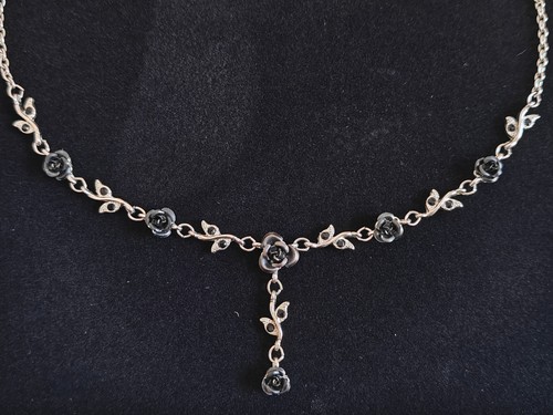 Vintage silver tone black rose - vintage,