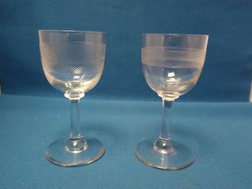 Pair etched stemmed sherry - pair,