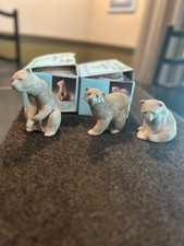 Vintage Lladro brown bears #1204 in box, 1205 in box, 1206 no box.  Preowned.