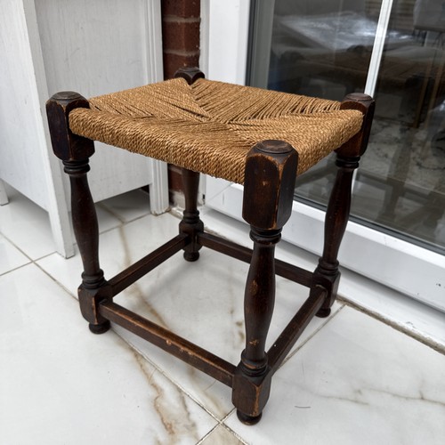 Vintage brown woven top stool - vintage,