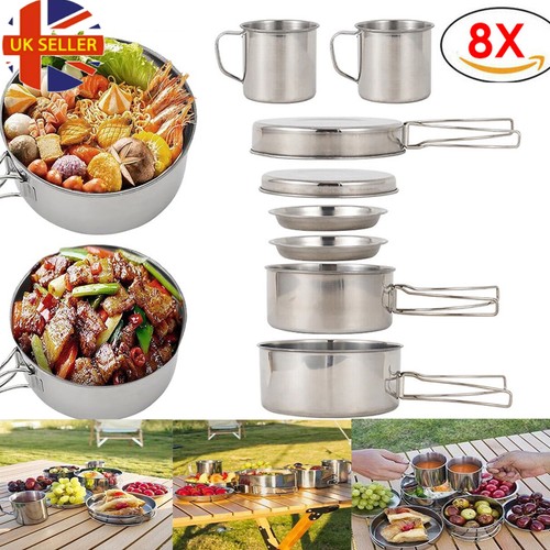Camping cookware mess kit pc - camping, 8