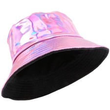 PINK HOLOGRAPHIC BUCKET HAT One Size Girl Women Party Festival Sun Summer Rain