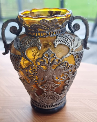 Vintage amber glass amphora