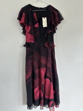 TED BAKER DRESS BJORKAA  Chiffon Short peplum ruffle black floral Pink NEW 10