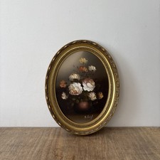 Vintage Rustic Floral Vase Still Life Oil on Board Painting S. Leigh Gold Framed