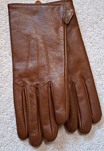 Women brown leather gloves - brown,