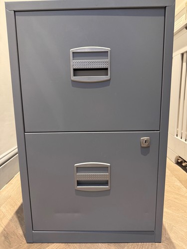 Two draw grey filing cabinets