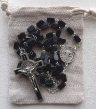 ST BENEDICT ROSARY   Large Rosary   Faceted Wood Beads  Italian Made