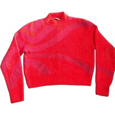 Zara Women's Red Patterned Jumper Casual Knitwear Size Medium