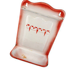 Vintage Red White Enamel Wall Mount Soap Dish French Farmhouse Kitchen Decor