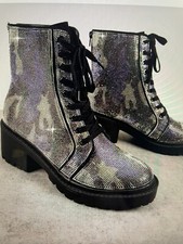 Rhinestone Came Print Lace-Up Combat Boots Multicolor /  US 5