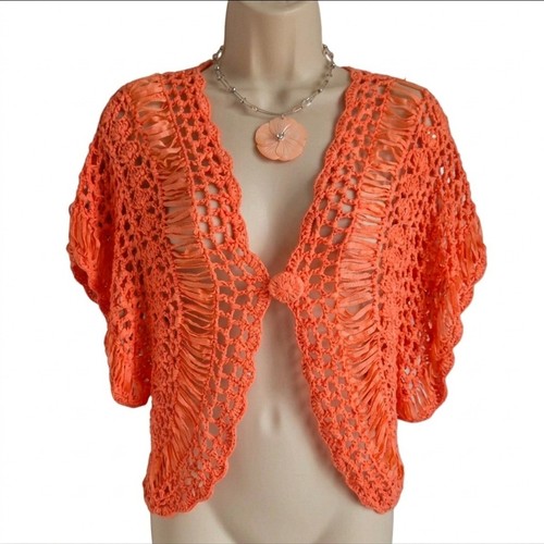 Coral sequin crochet shrug - sequin,