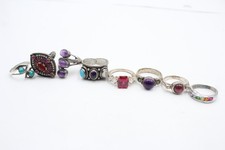 Sterling Silver Rings Gemstone Ruby Garnet Amethyst x 8 (35g) 
