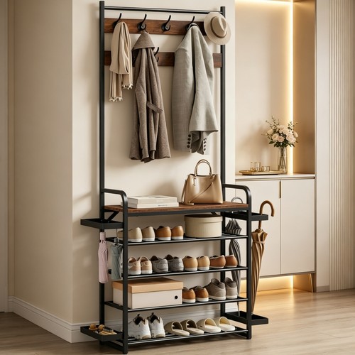 Coat rack stand with shoe - rack,