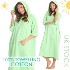 Womens Changing Robe 100% Terry Towelling Cotton Hooded Poncho Towel Green Apple
