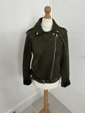 Women’s Primark Khaki Green velour Biker jacket size 10 VGC