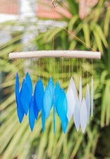 Glass Wind Chime Blue and White Leaves Garden Art Home Decor Mobile Fair Trade