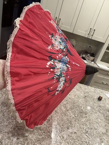 Antique silk fringe umbrella - antique,