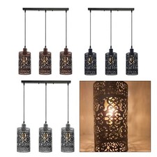 3Way Vintage Ceiling Pendant Light Industrial Metal Wire Cage Retro Hanging Lamp