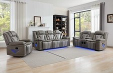 NEW LED Gray Leather Sofa 3PC