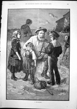 Old A Masterpiece Davidson Knowles Children Seaside Painting Man 1893 Victorian