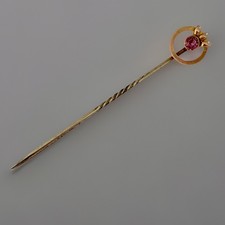 9ct Gold Tourmaline Stick Pin Antique Edwardian Hallmarked pink 